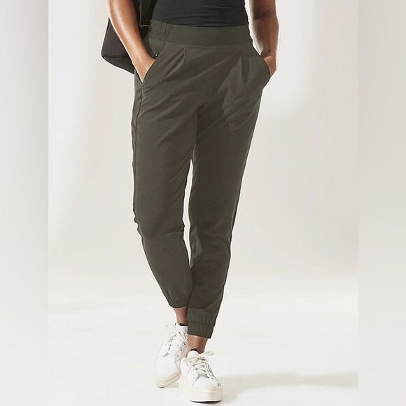 Athleta Olive Brooklyn Jogger Track Pants Size 8 Zipper Pockets Lightweight - Picture 1 of 8